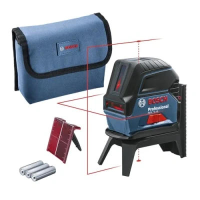Image de Bosch Professional laser ligne en croix GCL 2 15 (laser rouge, pour l&#039;intérieur, avec points d’aplomb, portée : m, 3 piles AA, support rotatif RM 1, cible laser, housse de protection)