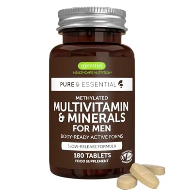 Image de Multivitamines &amp; Minéraux pour Hommes avec Lycopène, Zinc, Vitamine D3, B6 et B12 Méthylées plus d’Énergie, la Santé Immunitaire Cardiaque, Libération Lente, 180 comprimés par Igennus