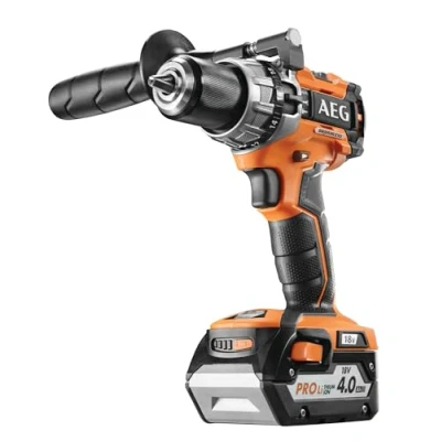 Image de AEG Perceuse visseuse à percussion compacte 18V BRUSHLESS, 65 Nm, 2 batt 4,0 Ah Pro lithium, chargeur, mandrin métal 13 mm, poignée additionnelle, en coffret