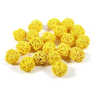 Image de Jenngaoo 20 Pièces Boules de Rotin, Rotin Décoratives Ornements Mariage Noël Fête d&#039;anniversaire Décorations pour la Maison(Jaune)