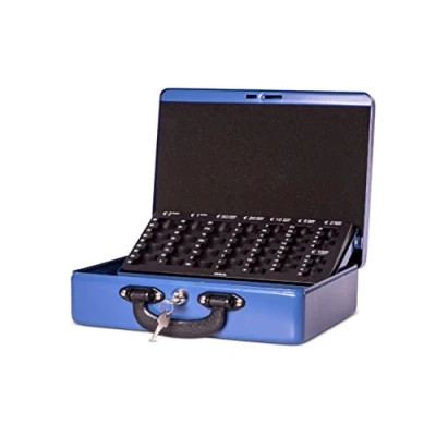 Image de MAUL caisse à monnaie en acier avec Insert de comptage Verrouillable amovible portable 2 clés Convient comme tirelire, coffre fort et tiroirs Bleu