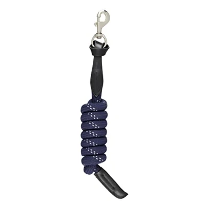 Image de LeMieux Lasso Laisse pour chevaux Bleu marine Tissé et cuir Clip de déclenchement en laiton solide Taille unique