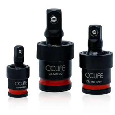 Image de CCLIFE Douille à Cardan 1/2&quot; 3/8&quot; 1/4&quot; pour clé choc ou cliquet embouts outils, 3 pcs 360 Rotatifs Joint Universal acier au chrome molybdène