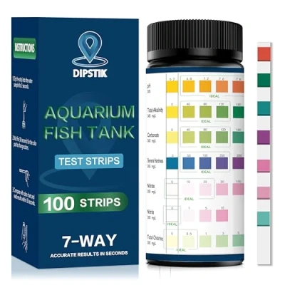 Image de Test d&#039;eau Pour Aquarium, Bandelette de Eau 7 en1 Alcalinité Totale,Dureté Totale, Dureté Carbonatée, PH, Nitrite, Nitrate, Chlore (100 Bandelettes)