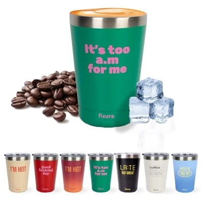Image de fisura. Mug Isotherme original Tasse à café pour emporter. de 310 ml. thermique en acier inoxydable. Sans BPA. voiture. (Too a.m, vert)