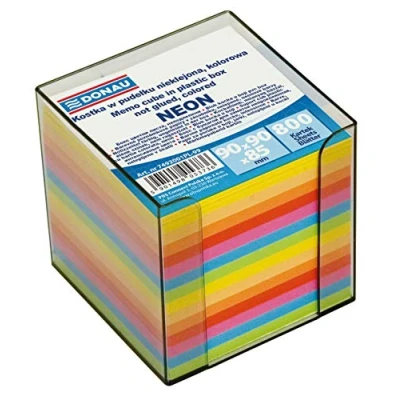 Image de DONAU 7492001PL 99 Cube écologique pour bloc notes, non collé, dans une boîte en plastique, environ 700 feuilles, différentes couleurs vives, 95 x mm