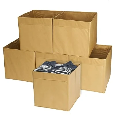 Image de MATANA 6 Boîte en tissu, Organisation de Rangement Cube Pliables, Grand 33x33x37cm pour Vêtements, Jouets, Linge Solide &amp; Résistant (Kaki)