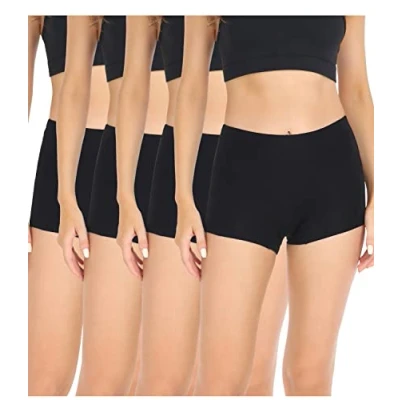 Image de wirarpa Boxer Femme Shorty Femmes Panty Coton Short Caleçon avec Entrejambe Large Lot de 4 Noir Taille M
