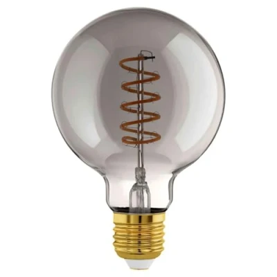 Image de EGLO Lampe LED E27 dimmable, filament vintage spirale, ampoule Edison, globe éclairage rétro au verre fumé, 4 watts, 100 lumens, blanc chaud, noir transparent, 2000 Kelvin, G95, Ø 9,5 cm