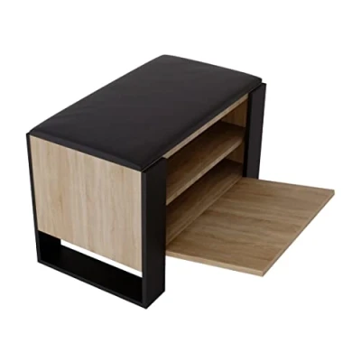 Image de MRBLS Armoire à chaussures avec banc, design moderne et qualité robuste, étagère chaussures, fermée assise rembourrée, disponible en 6 couleurs (chêne noir mat)