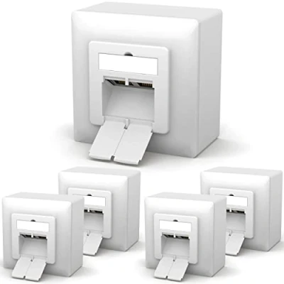 Image de HB Digital Lot de 5 Prises réseau Cat 6a pour Cat.5 Cat.5e Cat.6 Cat.6a 7 Câble Pose avec 2 Ports RJ45 Prise combinée données encastrée Universelle EIA/TIA 568A&amp;B 8P8C Giga Ethernet