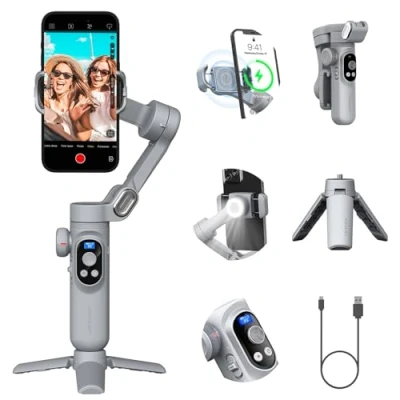 Image de AOCHUAN Smart X Pro Stabilisateur de cardan pour Smartphone avec détection Visage lumière LED Gimbal téléphone Pliable à 3 Axes Portable iPhone16 15 14 13 12Pro/Max Galaxy S24 Youtube TikTok