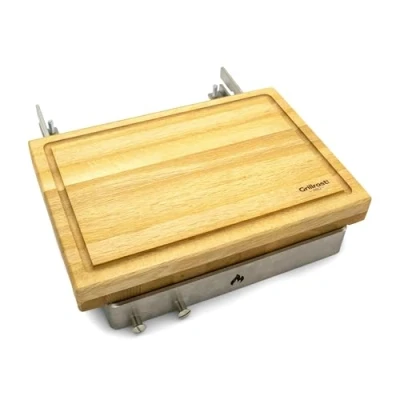 Image de Grillrost.com Das Original Support de planche pour toutes les plaques cuisson 3 à 12 mm d&#039;épaisseur Bois hêtre et acier inoxydable Fabriqué en Allemagne