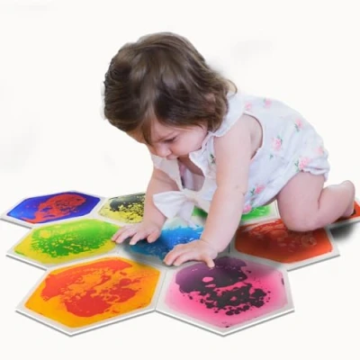 Image de Art3d Lot de 9 Dalles Sol sensorielles hexagonales pour Enfants, Tout Petits et Tapis d&#039;activité sensorielle Liquide coloré Jeu Actif décoratif