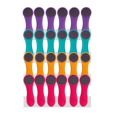 Image de Lot de 24 pinces à linge avec ressorts en acier inoxydable et poignée Soft Grip Touch Turquoise, jaune, rose, violet, gris foncé