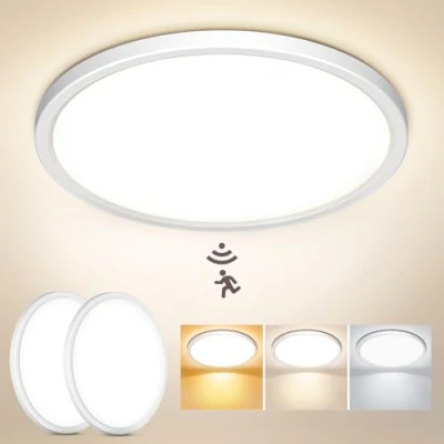 Image de NIBSHOOM Plafonnier LED avec Détecteur de Mouvement, 2PCS 3000K/4000K/6500K 18W Étanche IP44 Lampe Plafond Rond, équipé d’un Radar, adapté pour Couloir, Escalier et Garage, 22 cm