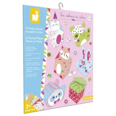 Image de Janod 12 Boites en Papier Kawaii à Réaliser Réalisations + 1 Planche de Stickers DIY Les Ateliers du Calme Kit Loisir Créatif Enfant Dextérité et Concentration Dès 7 Ans J09164