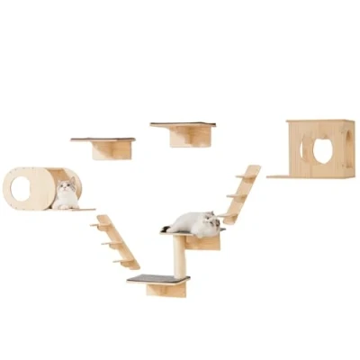 Image de VEVOR Étagères Murales pour Chat, Lot de 7, Ensemble Meubles Muraux avec Plateformes à Sauter, Charge 18,14 kg, Étagère Flottante d&#039;escalade, Perchoirs Nids Chat Dormir, Jouer, Grimper