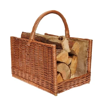 Image de BOGATECO Panier en osier avec poignée carrée Grand à bois de chauffage 51 x 35 33 cm Tissé la main doublé jute