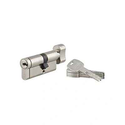 Image de Cylindre de Serrure à Bouton 30x40mm TRANSIT 2 Système Sécurité Finition Nickel Usage Porte d&#039;Entrée Non Vitrée Fonction Urgence Fabriqué en France Livré avec 5 Clés Longues THIRARD