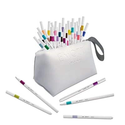 Image de Emott Uni Ball Mitsubishi Pencil Trousse 40 Feutres Pour Écrire, Dessiner, Tracer avec Style ! Pointe Fine 0,4 mm Couleurs