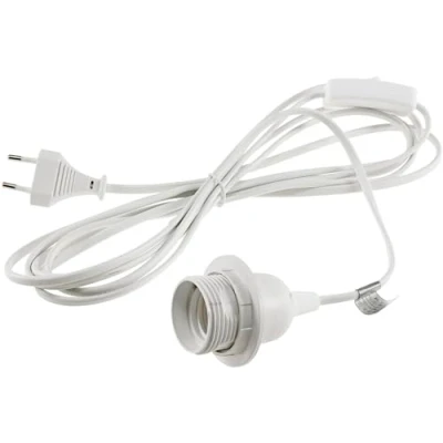 Image de ChiliTec Douille E27 de 3,4 m câble avec interrupteur, interrupteur à cordon, anneau montage pour lampadaires et suspensions, abat jour en papier, lampes forme d&#039;étoile, blanc
