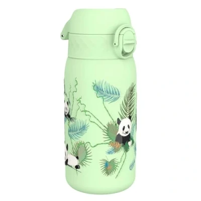 Image de Ion8 Gourde Enfant Inox 400ml, Anti Fuite, Facile à Ouvrir, Verrouillage Sécurisé, Lavable au Lave Vaisselle, Poignée de Transport, Nettoyer, Durable, Acier Inoxydable, Motif Panda