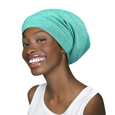 Image de Bonnet de nuit en satin ajustable pour dreadlocks, cheveux bouclés et grandes têtes, reste place pendant la nuit, vert foncé, Taille unique