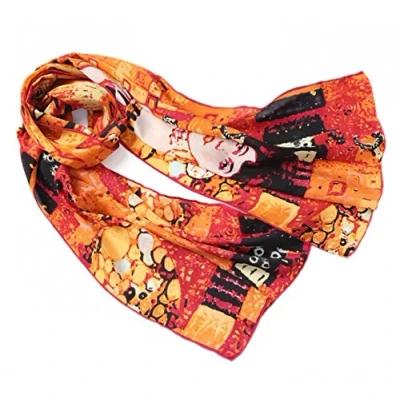 Image de Prettystern Femme D&#039;art Tableau Peinture Imprimé Echarpe Foulard en Soie Klimt portrait D&#039;adele Bloch bauer or P444