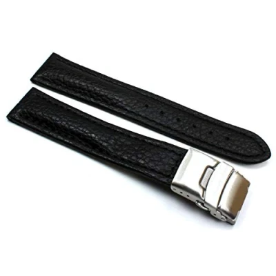 Image de Sulla Bracelet de montre en cuir véritable avec boucle déployante acier inoxydable Noir 20 mm