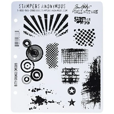 Image de Tim Holtz 7 x 21,6 cm Ensemble de tampons en Caoutchouc étirable Bitty Grunge