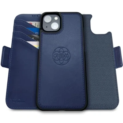 Image de dreem Fibonacci Compatible avec iPhone 15 Plus funda cartera / 2 en 1 étui Antichoc et Folio Amovible Cuir végétal, MagSafe, Protection RFID [Royal]