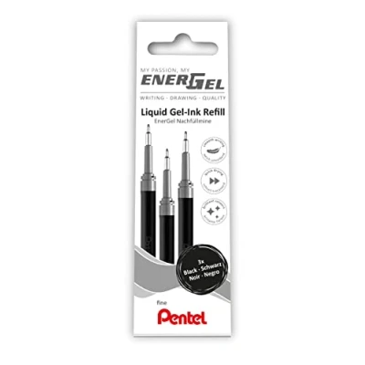 Image de Pentel Lot de 3 recharges LRN5 3A pour stylos EnerGel 0,5 ball = 0,25 mm d&#039;épaisseur Pointe aiguille Noir