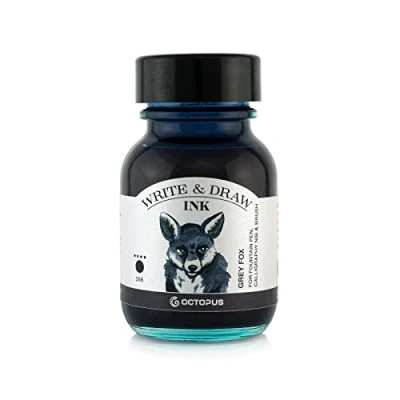 Image de Octopus Write and Draw Ink 356 Grey Fox Encre imperméable Pour l&#039;écriture et le dessin de calligraphie résistante à la lumière stylo plume Gris 50 ml