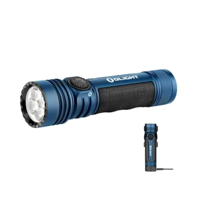 Image de OLIGHT Seeker 4 Pro LED Rechargeable Lampe de Poche 4600 Lumens Portée 260 Mètres Ultra Puissante Militaire Torche 5 Modes d&#039;éclairage IPX8 Étanche Flashlight pour Camping etc (Bleu Nuit Foncé)