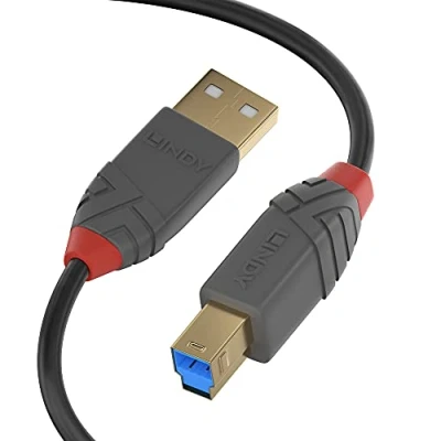 Image de LINDY Câble USB vers 3.2 A/B, Anthra Line 1 Mètre, avec Transfert de Données 5Gbps Compatible TV, Monitor, Tablet, Laptop, Camera, Hard Disk 10 Ans Garantie