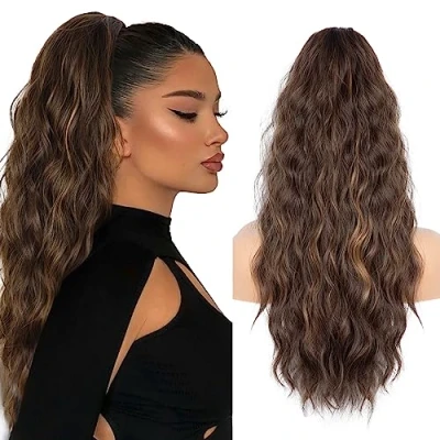 Image de Extension Cheveux Naturel de 66cm, Queue Cheval Longue, Ponytail Ondulée, Postiche avec Cordon, Synthetic (Couleur: 10H30A#)