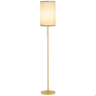 Image de HOMCOM Lampadaire Design 40 W Max. piètement mât Acier doré Abat Jour Lin crème dim. 25,5 x 157 cm et Beige