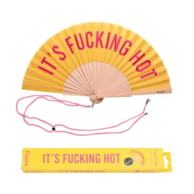 Image de fisura. Éventail original avec message. moderne et amusant en Bois pliant. cordon pour éventail. Dimensions : 42,5 x 23 cm. textile. (Hot, jaune)