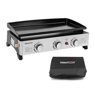 Image de Royal Gourmet Plancha Gaz en Acier Émaillé, 3 Brûleurs Puissance 7.5kW, Surface Cuisson 62,0 x 35,5 cm, Portable pour Le Camping et l&#039; Extérieur, Noir