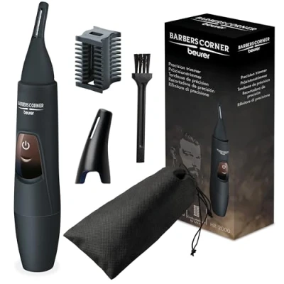 Image de Beurer HR 2000 Tondeuse de précision pour corriger et tailler les sourcils, poils du nez des oreilles, avec embout peigne coupe amovible, noir