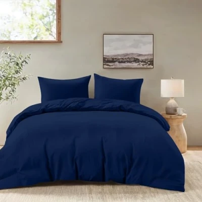 Image de Dreamzie Housse de Couette 240x220 cm avec 2 Taie Oreiller 80x80 Bleu Foncé Parure Lit Adulte en 100% Microfibre Certifié sans Produits Chimiques (Oeko TEX)
