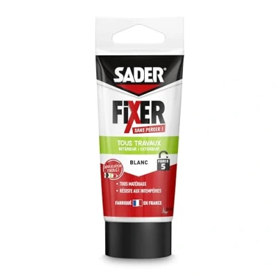 Image de SADER FIXER Sans Percer Tous Travaux Intérieur/Extérieur Blanc Mastic Colle Hybride, Collage Puissant, Matériaux, Peut se Peindre, Tube 50g