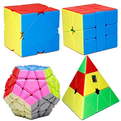 Image de MoYu MoFangJiaoShi MFJS 4 Différents Cube Puzzle Ensemble Contient 3x3 Pyramide Magique + 3 Couches Dodécaèdre Skewb SQ1 Magic (Multicolore Autocollant)
