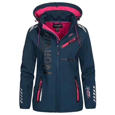 Image de Geographical Norway REINE LADY Veste Softshell Femme Impermeable Jacket À Capuche Outdoor Blouson Coupe Vent Resistant Hiver Activites En Exterieur Randonnée (Marine/Rose S) Taille 1