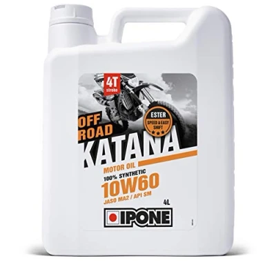 Image de IPONE Huile Moteur Moto 4 Temps 10W60 Katana Off Road 100% Synthétique Conduite Tout Terrain Montées en Régimes Plus Franches Résistance aux Sollicitations Intensives de l&#039;Embrayage 4L