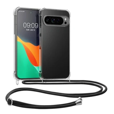 Image de kwmobile Coque Collier Compatible avec Google Pixel 9 Pro XL Housse de Protection en TPU Cordon Sangle Transparent Noir