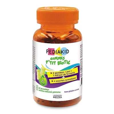 Image de PEDIAKID gommes P&#039;tit Biotic Formule Naturelle au Délicieux Arôme de Pomme Contribue à Enrichir la Flore Intestinale Soutient les Défenses l&#039;Organisme 60