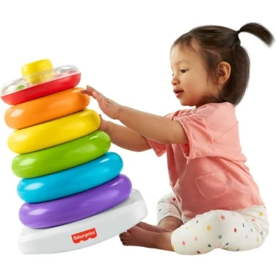 Image de Fisher Price Pyramide Arc en Ciel géante, jouet bébé à empiler de 35 cm avec 6 anneaux colorés, 12 mois et plus, GJW15