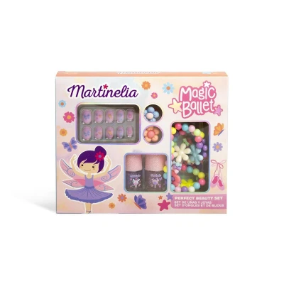 Image de MARTINELIA Coffret Beauté Fée et Papillon Pour Enfant Coloré Ongles Bijoux 10 Faux Adhésifs + 2 Vernis à 1 Collier Bagues Cadeau Fille